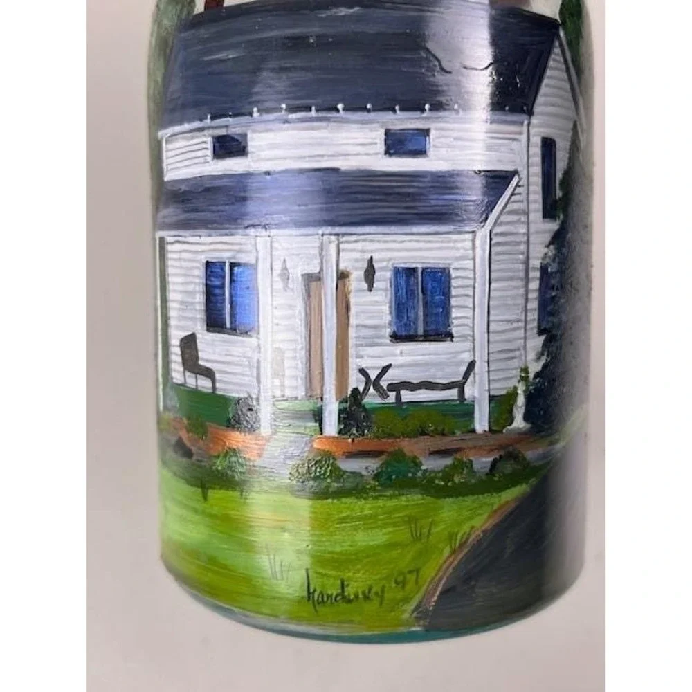 Vintage Atlas Strong Shoulder Mason Jar Hand Painted Farmhouse Folk Art‎ 1997